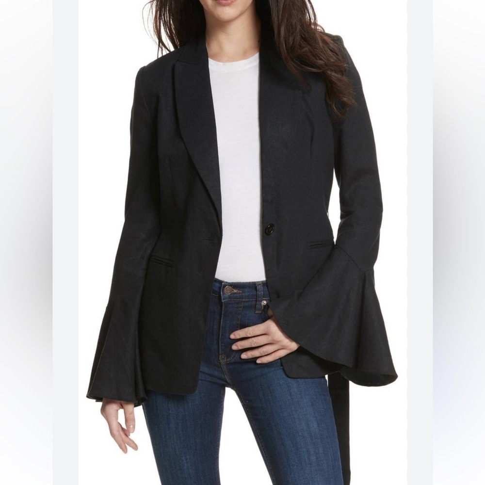 Free People Flared Sleeve Blazer Black Size Small Linen blend perfect for Fall